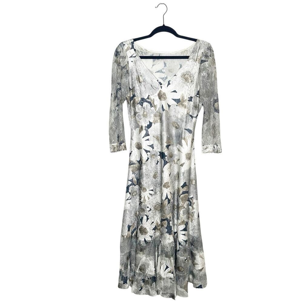 Komarov Lace Floral Midi Dress Women's Silver Cream Size Medium?